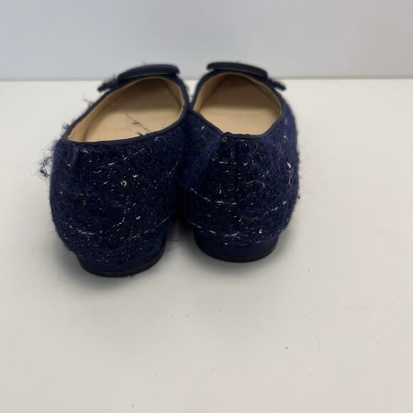 Nine West Jesikep 2 Navy Tweed Pointed Toe Ballet Flats Pre-owned Size 9.5 - Picture 3 of 5